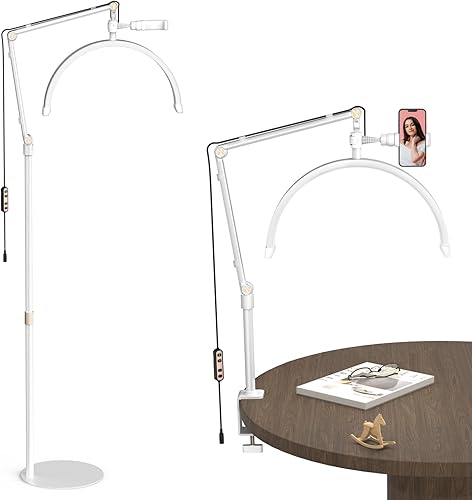 Yekavo Luz de pestañas para tecnología de pestañas, lámpara de pie LED de media luna para esteticista, extensiones de pestañas, cejas, escritorio de