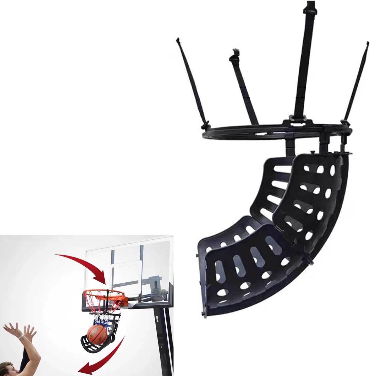 Basketball Hoop Return Attachment - Portable Shot Returner, Easy to Set Up Hanging Rebounder Ball System, Efficient Shooting Catcher