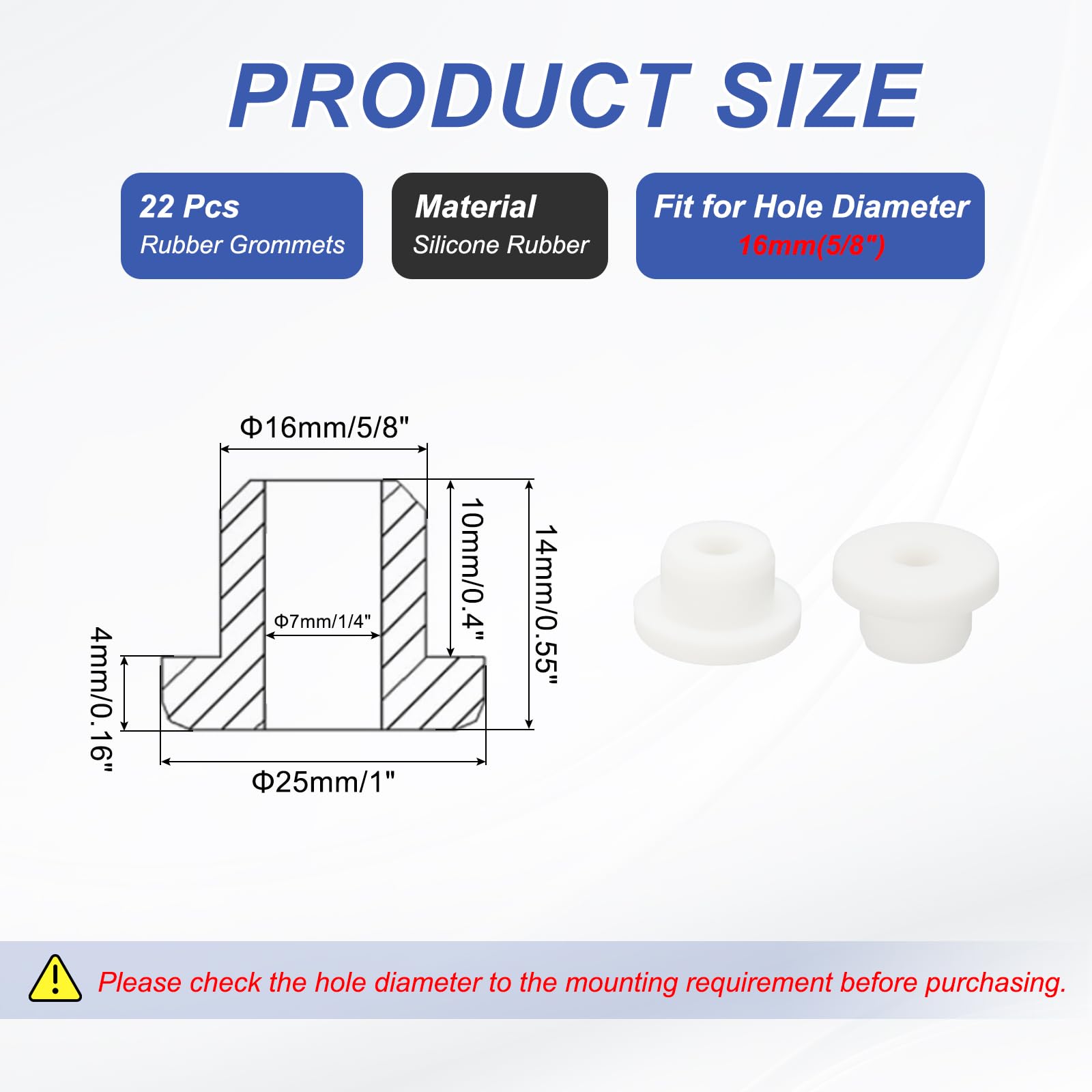 PATIKIL Silicone Rubber Grommet, 22 Pcs 5/8"(16mm) Drill Hole - Image 2