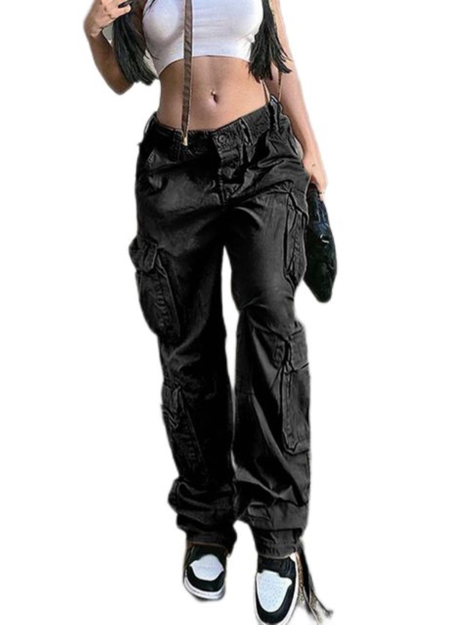 WEITING Pantalones Cargo Vintage para mujer, ropa de calle a la moda de los 90 con bolsillos, pierna ancha, cintura alta, pantalones vaqueros rectos Y2k, monos