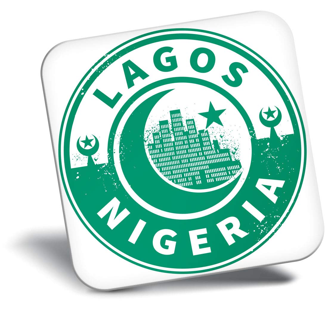 Destination Vinyl Ltd Green Fridge Magnet - Nigeria Lagos Moon Star Travel 7436