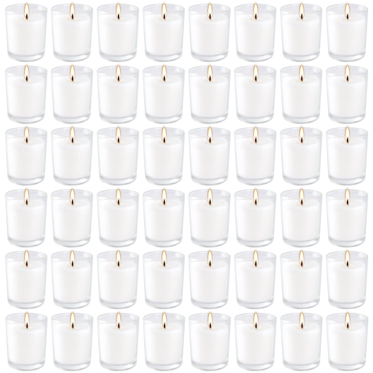 YOROXRG 48 Pack White Unscented Clear Glass Filled Votive Candles. Hand Poured Wax Candle Ideal Gifts for Aromatherapy Spa Weddings Birthdays Holidays Party (White)