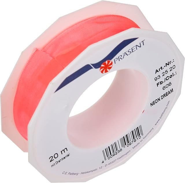 C.E. Pattberg NEON DREAM Wired Edge Taffeta Ribbon in hot pink, 22 Yards Bow Ribbon for Colourful Presents, 1 inch width, for Gaudy Gift Wrappings, Decorations & other Adornments