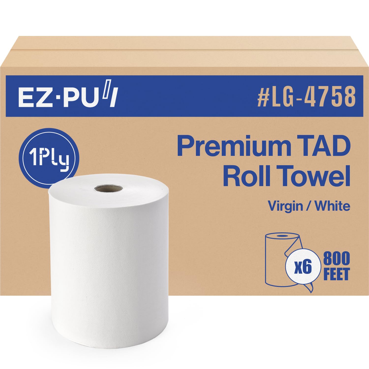Premium High Capacity 10" TAD Hardwound Paper Hand Towel Roll for Commercial/Washroom/Office, 800ft x 6 rolls