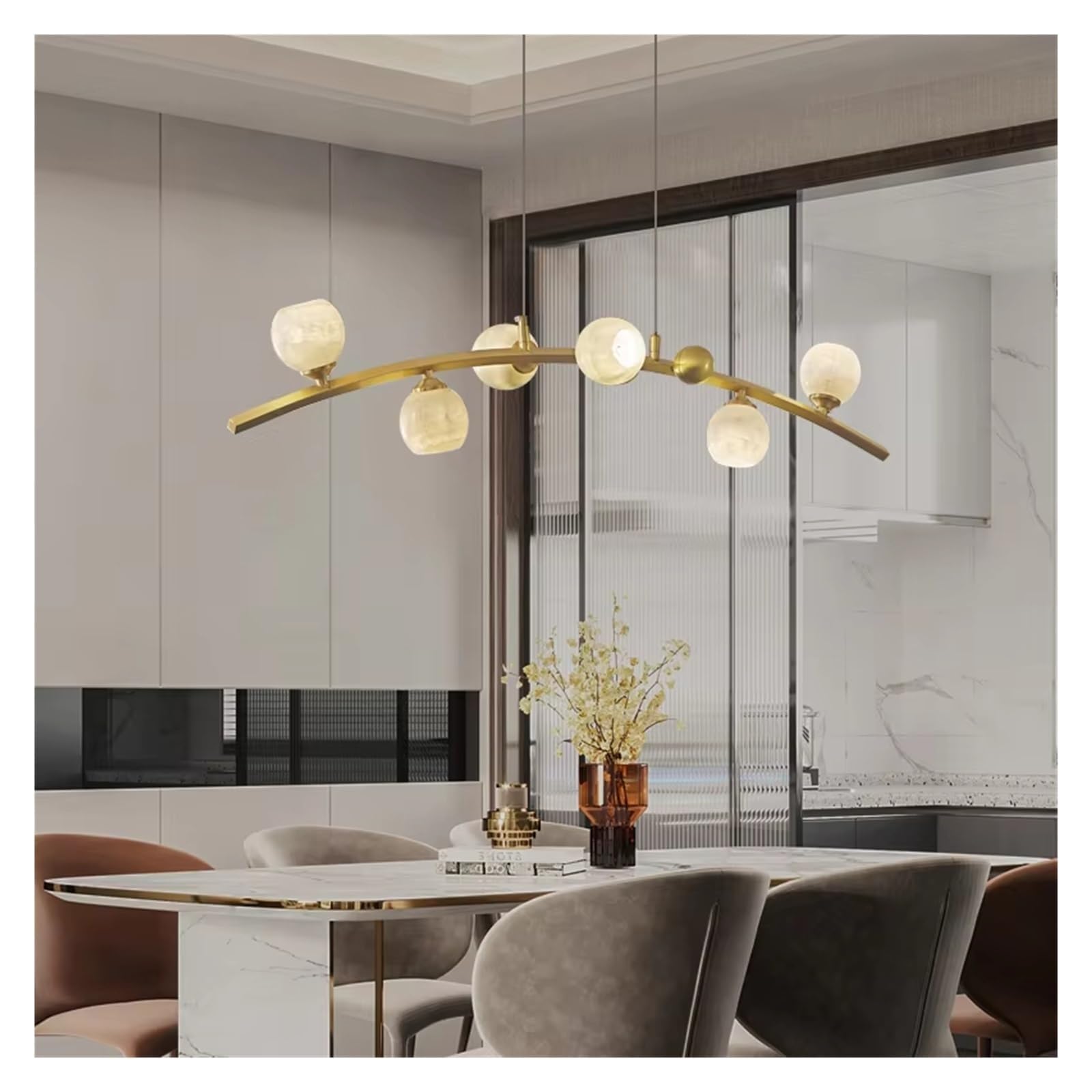 ASerZenith Copper Marble Chandelier For Kitchen Dining Room Living Room Bedroom Decorate Modern Luxury Hanging Lamp Brass Pendant Light,Cold Light-120Cm