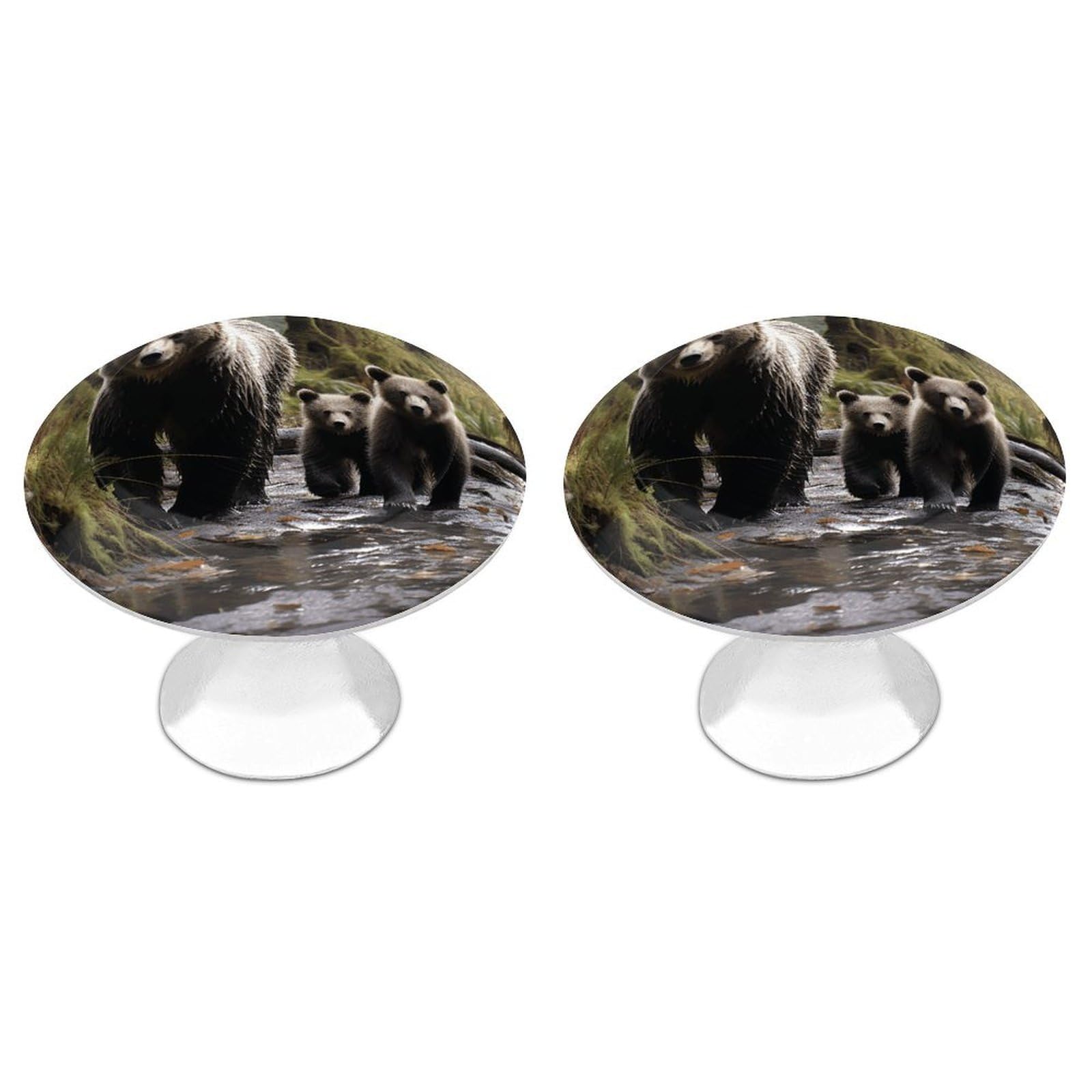 FekiLoot Mother Bear and Her Cubs Cabinet Knobs Simple Drawer Handles Aluminum Alloy Kitchen Pulls Round Cabinet Door Knobs with Screw Door Hardware for Dresser Cabinets 2 Pack
