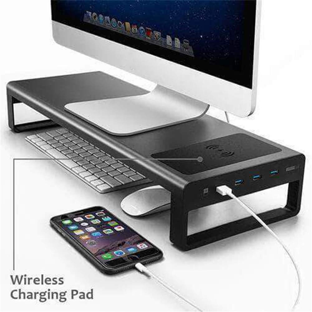 Smart Base Alluminio Lega Computer Laptop Stand con USB 3.0 Porta, Ricarica Wireless Monitor Alzata Supporto, Notebook Tastiera Display LCD Mouse Conservazione Scrivania da Organizzatore Rack - 02