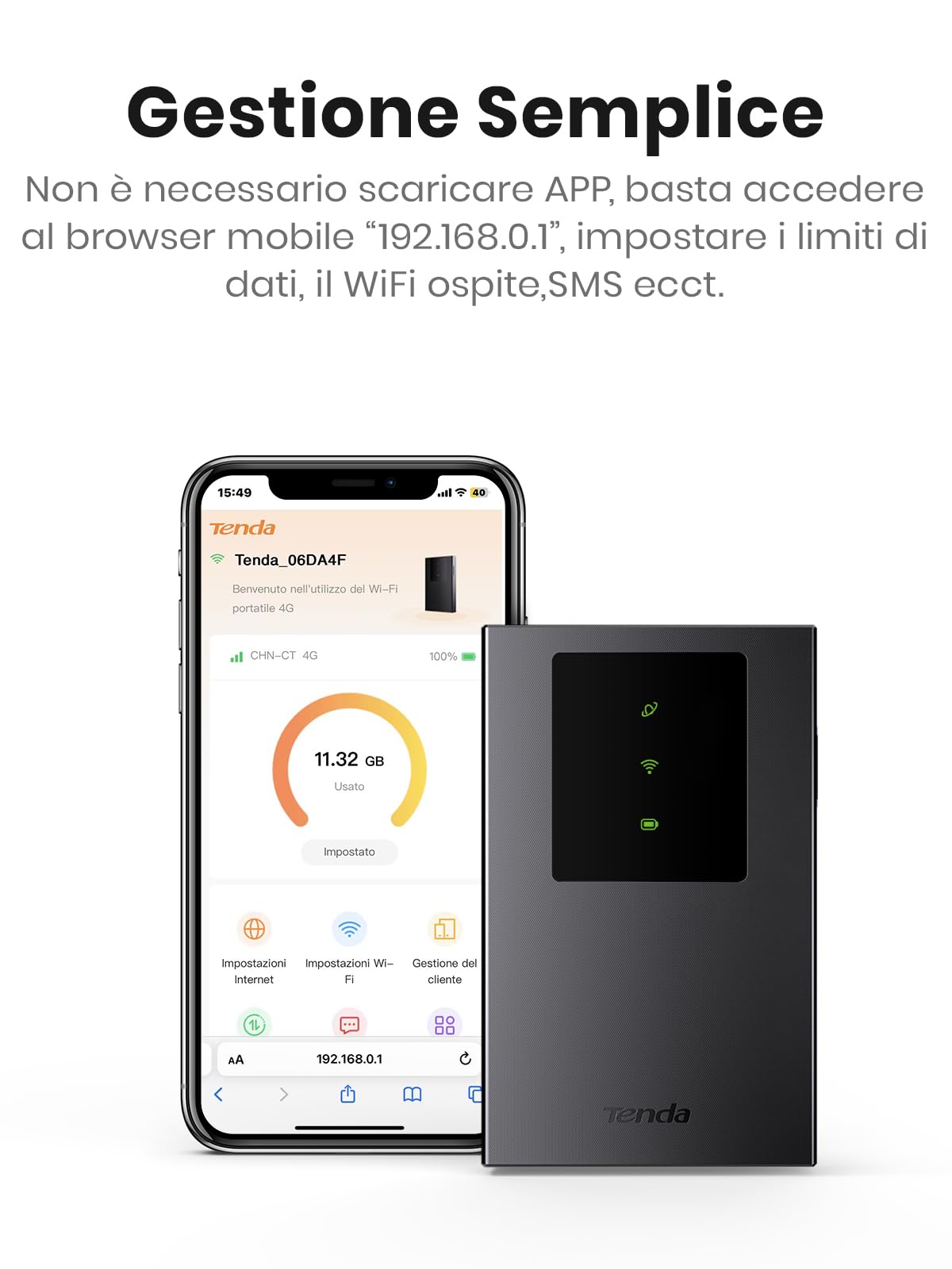 Tenda MF3 Saponetta WiFi con SIM 4G LTE Cat4, Wireless WiFi 6 AX300 Portatile, Batteria Ricaricabile, USB-C Port, WPA3, Hotspot con SIM, Senza Configurazione, Plug&Play