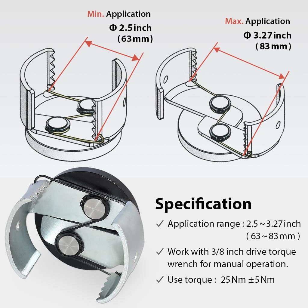 FIRSTINFO F3545C | 3/8" | Clé de Filtre à Huile Réglable | 63~83 mm | Mâchoires de Filtre à Huile Clé