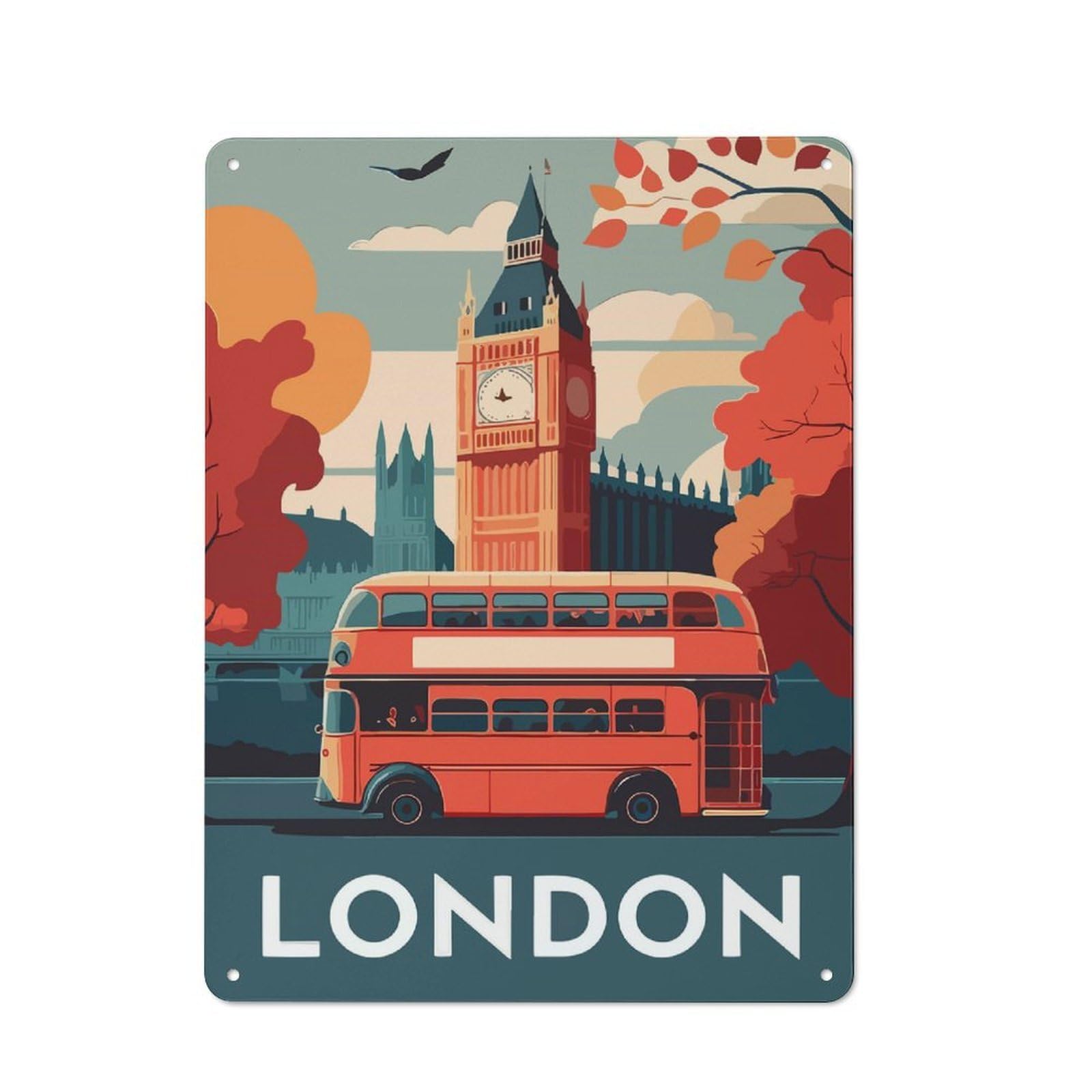 Retro Metal Plaque 40x30cm Featuring London, Bistro Wall Plaque for Bakery, Diner, Cafe Or Family Room