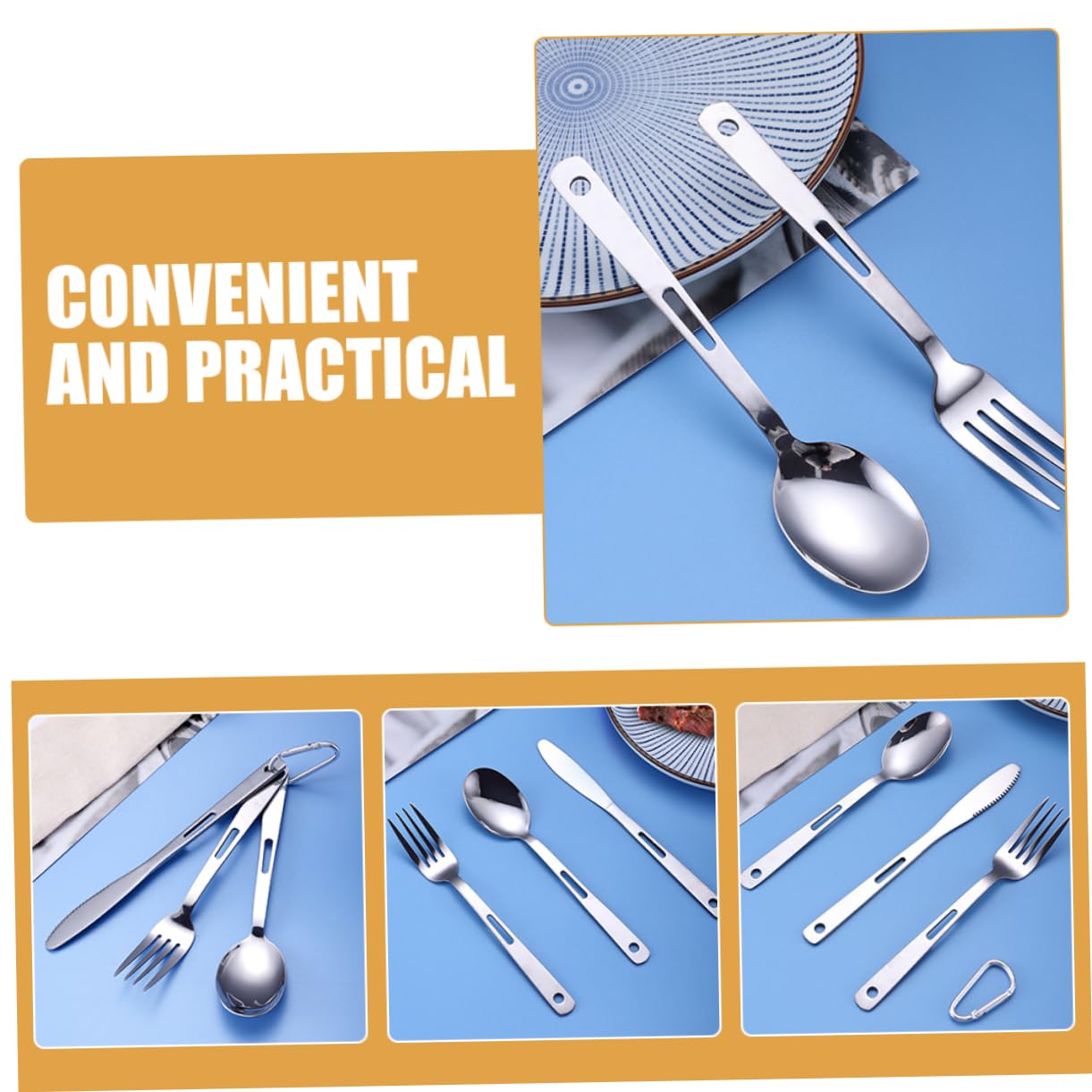 1set Posate Acciaio Inossidabile Per Campeggio Utensili Da Tavola Compatti Per Picnic e Attività All Aperto Design Salvaspazio