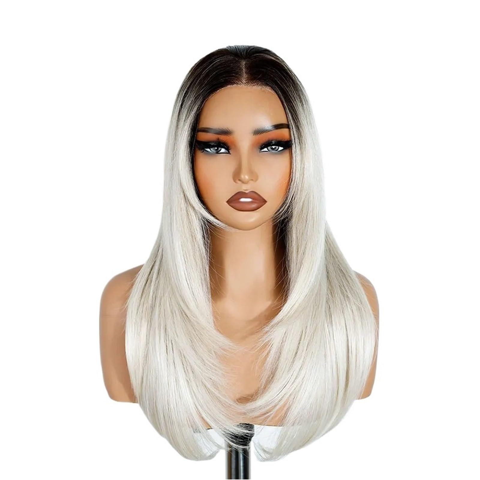Lizhuzhuzs28 Wigs Synthetic Wig for Women Straight Pre Plucked Layered 13x3 Frontal Wigs Ombre Blonde White Hair Extensions