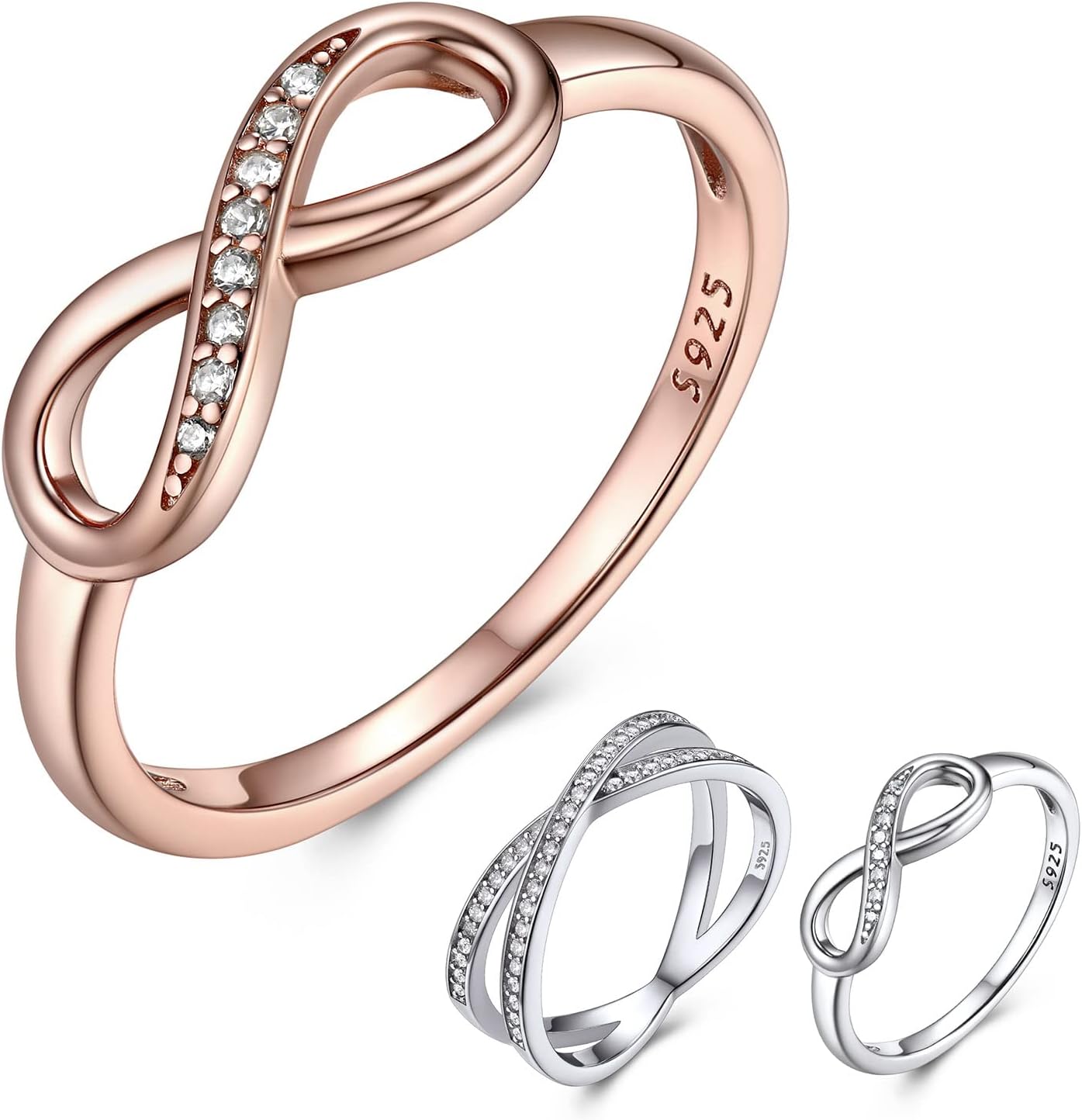 Bestyle Simple S925 Sterling Silver Infinity Knot Rings, Nice Cute BFF Friendship/Bridesmaid Band Rings, Dainty Eternity Promise Wedding Bands Perfect Every Day Ring, Size 4-12, Words Engavable