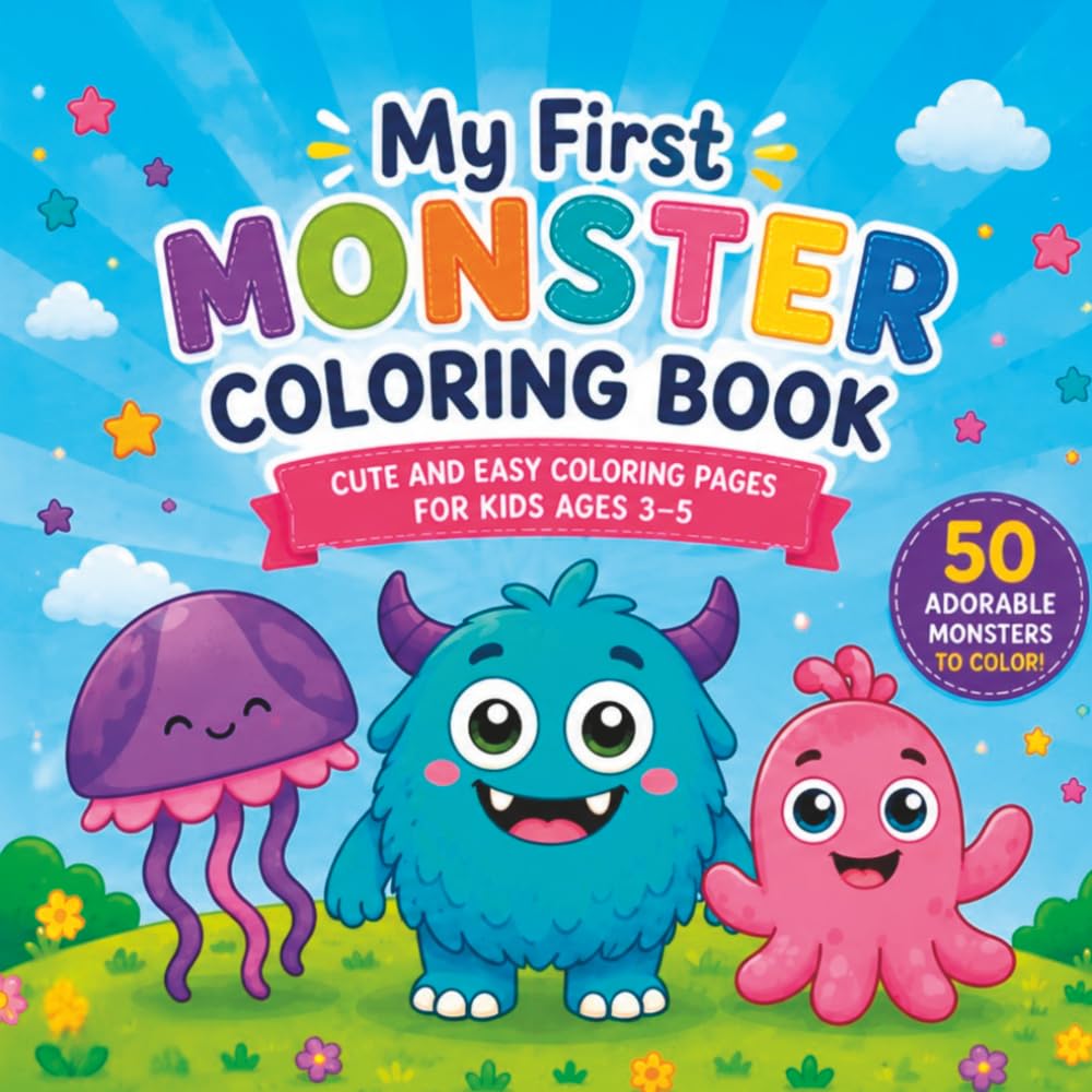 My First Monster Coloring Book: Cute and Easy Coloring Pages for Kids Ages 3–5. Fun Adorable Monsters for Toddlers and Preschoolers