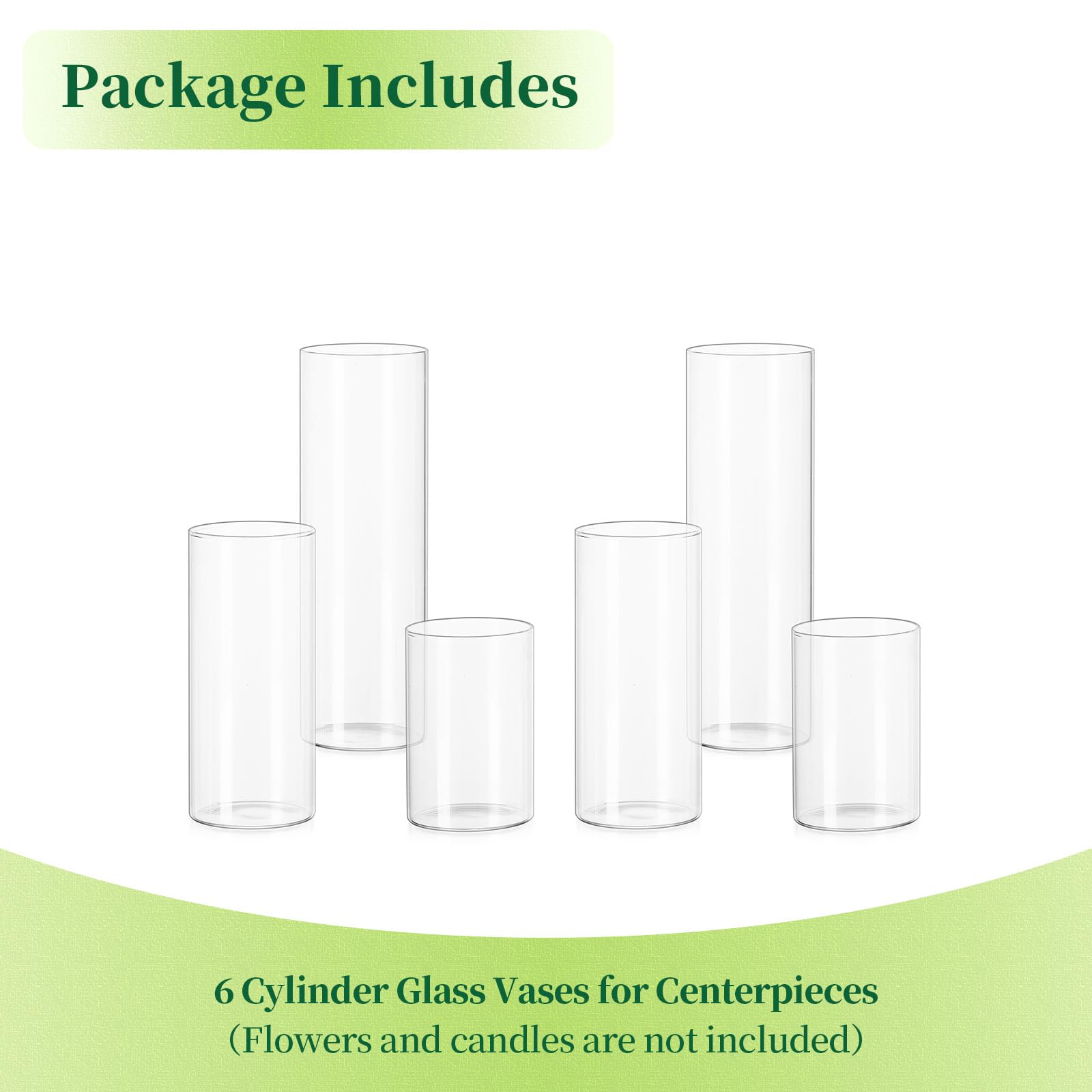 Hewory Glasvase Zylinder Vasen Set: 6er Vase Glas Kerzengläser Groß Glaszylinder für Kerzen - Zylindervasen Set Kerzenglas für Hochzeit Tischdeko Wohnzimmer Deko, Ø 6.5cm, 10/15/20cm