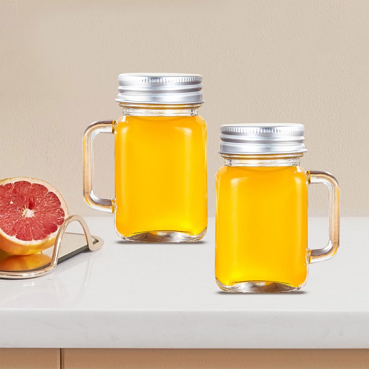 GALPADA Kleiner Mason Gläser Tragbar und Dicht Abgeschlossen aus Glas 6 Stück mit Henkel und Luftdichtem Deckel für Outdoor Aktivitäten und Reisen