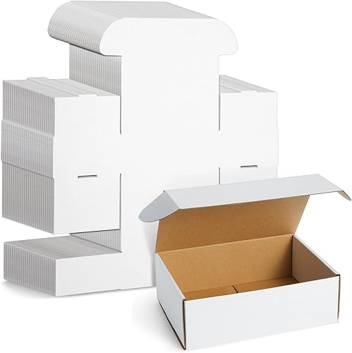 Stockroom Plus Paquete de 50 cajas de cartón corrugado blanco de 9 x 6 x 3 pulgadas, sobres de envío plegables para pequeñas empresas, embalaje,