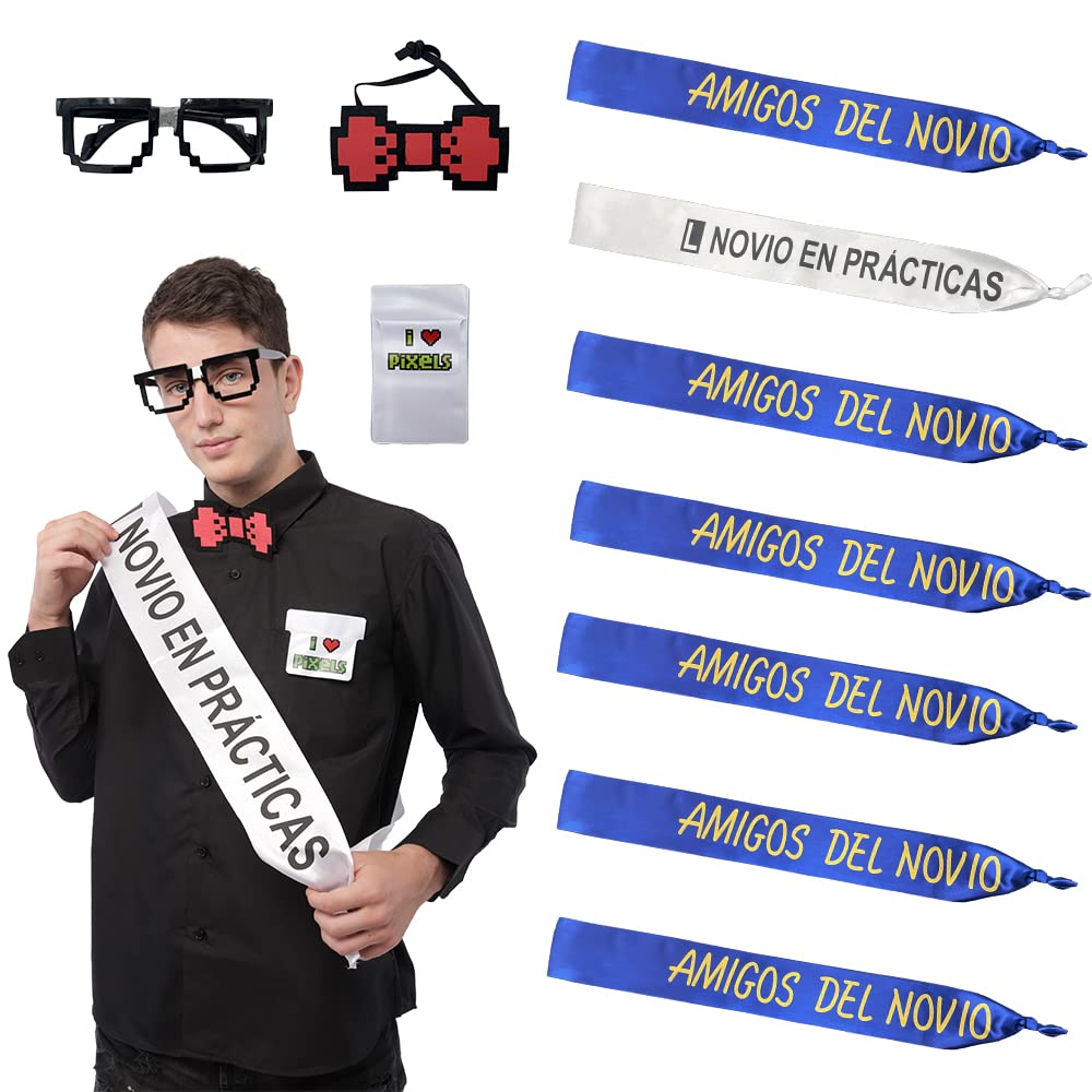 Bandas Despedida Soltero, Bandas Despedida Soltero, Fajas de Satén para Novio y Sus Amaigos, Kit de Accesorios de Tema Groom para Fiestas y Disfraces