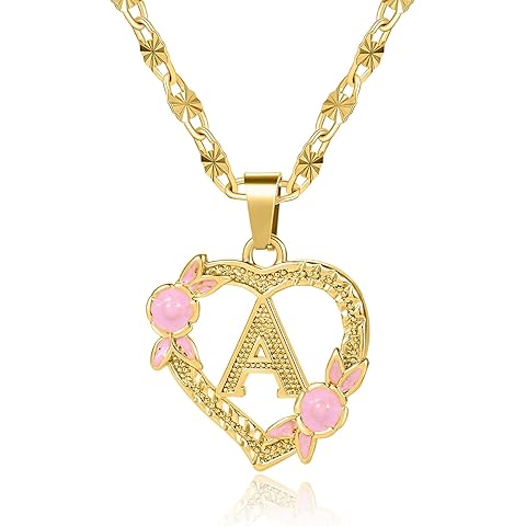 Qitian Initial Heart Necklace for Women Heart Gold Letter A-Z Name Alphabet Pendant Necklace for women Gift