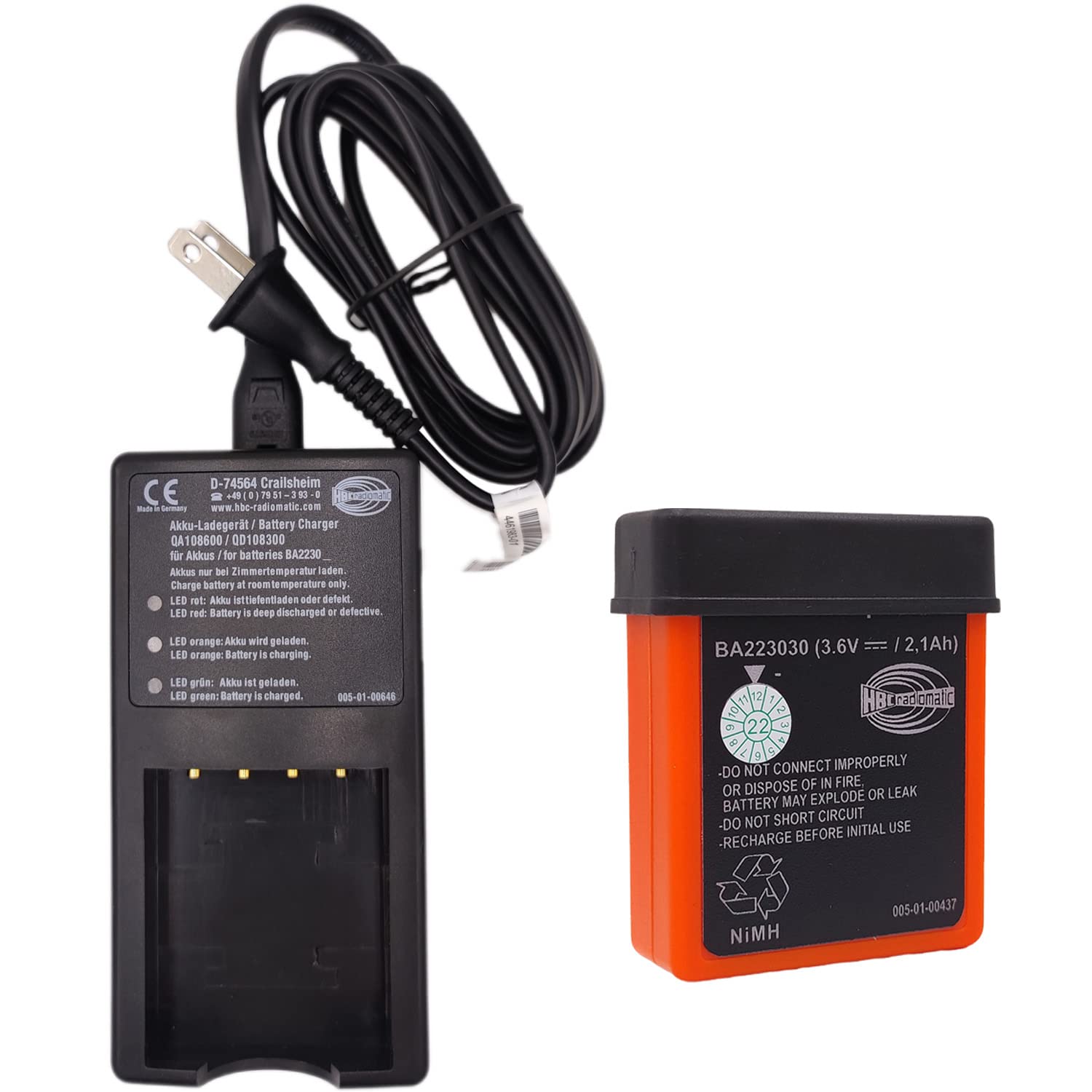 (1Pc BA223030 Batteries + 1Pc Charger) 3.6V 2100mAh BA223030 HBC Remote Control Rechargeable Battery with AC 100V ~ 240V D-74564 QA108600 Charger