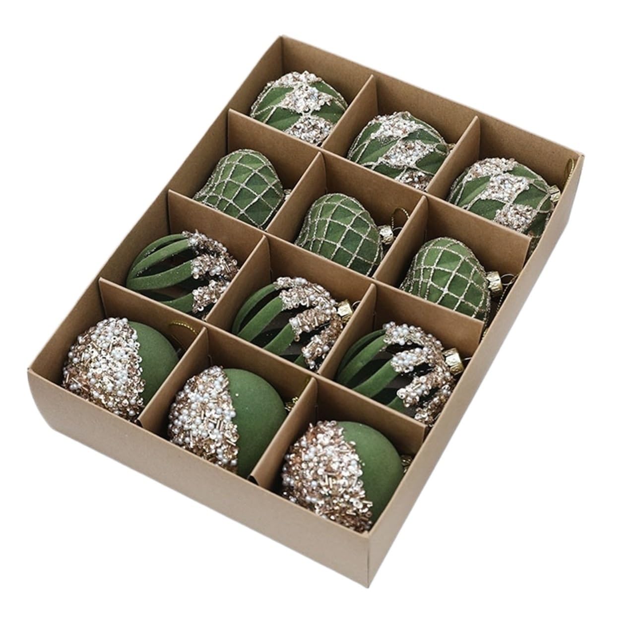 Bolas De Navidad para Colgar Adornos Navideños: Bolas De Terciopelo (12 Unidades), Plástico Irrompible, For Colgar En El Árbol Decoraciones para Fiestas(Grün)