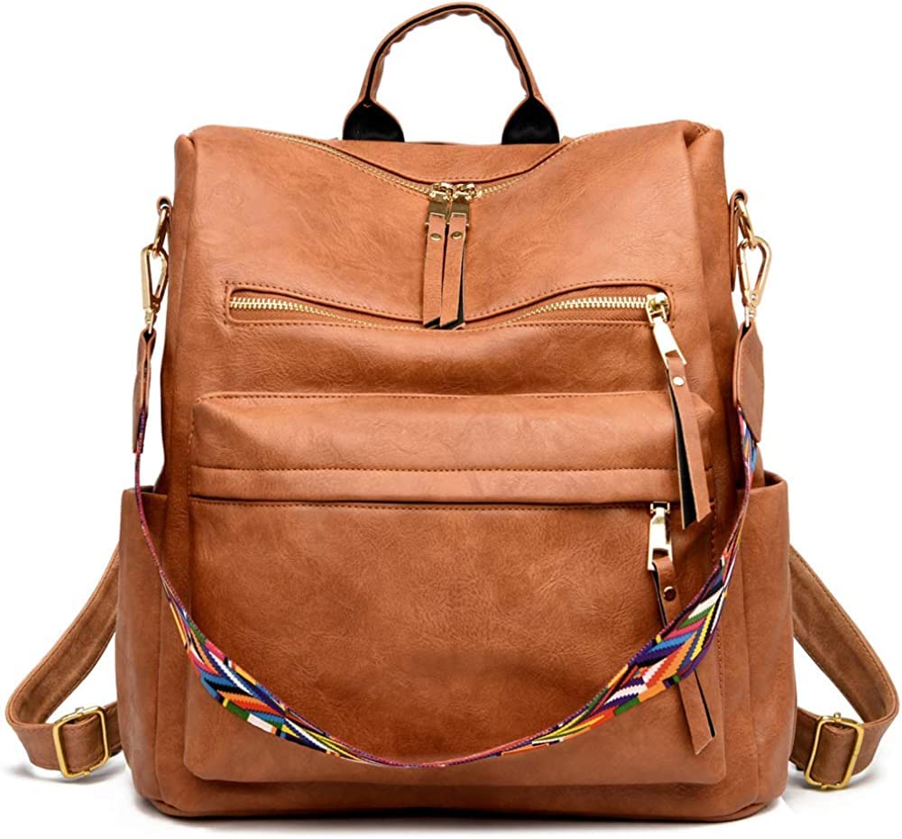 Craftify Medium Size Standard Backpack Purse For Women Fashion Leather Travel Ladies Shoulder Bags With Sling Belt Fashion Standard Backpack,Travel Standard Backpack For Office/College(Tan)