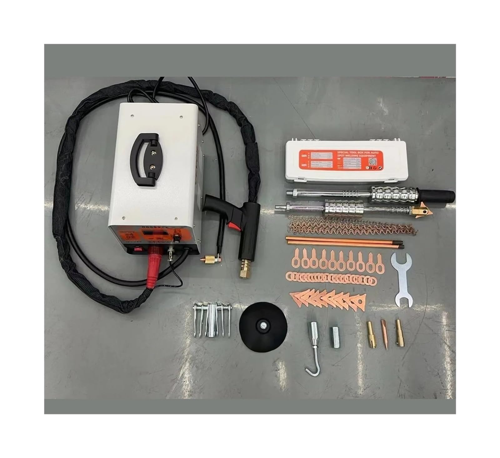 Chiodi di Saldatura Riparazione di lamiere per auto con estrattore ammaccature per saldatore a punti 2 pistole per saldatura Saldatrice a a 6 modalità LCD