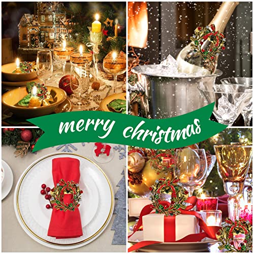 Image of Legigo Set of 6 Christmas Wreath Napkin Rings Set- Metal Xmas Napkin Ring Holders for Cloth Napkins, Christmas Holiday Party Dinner Table Decoration