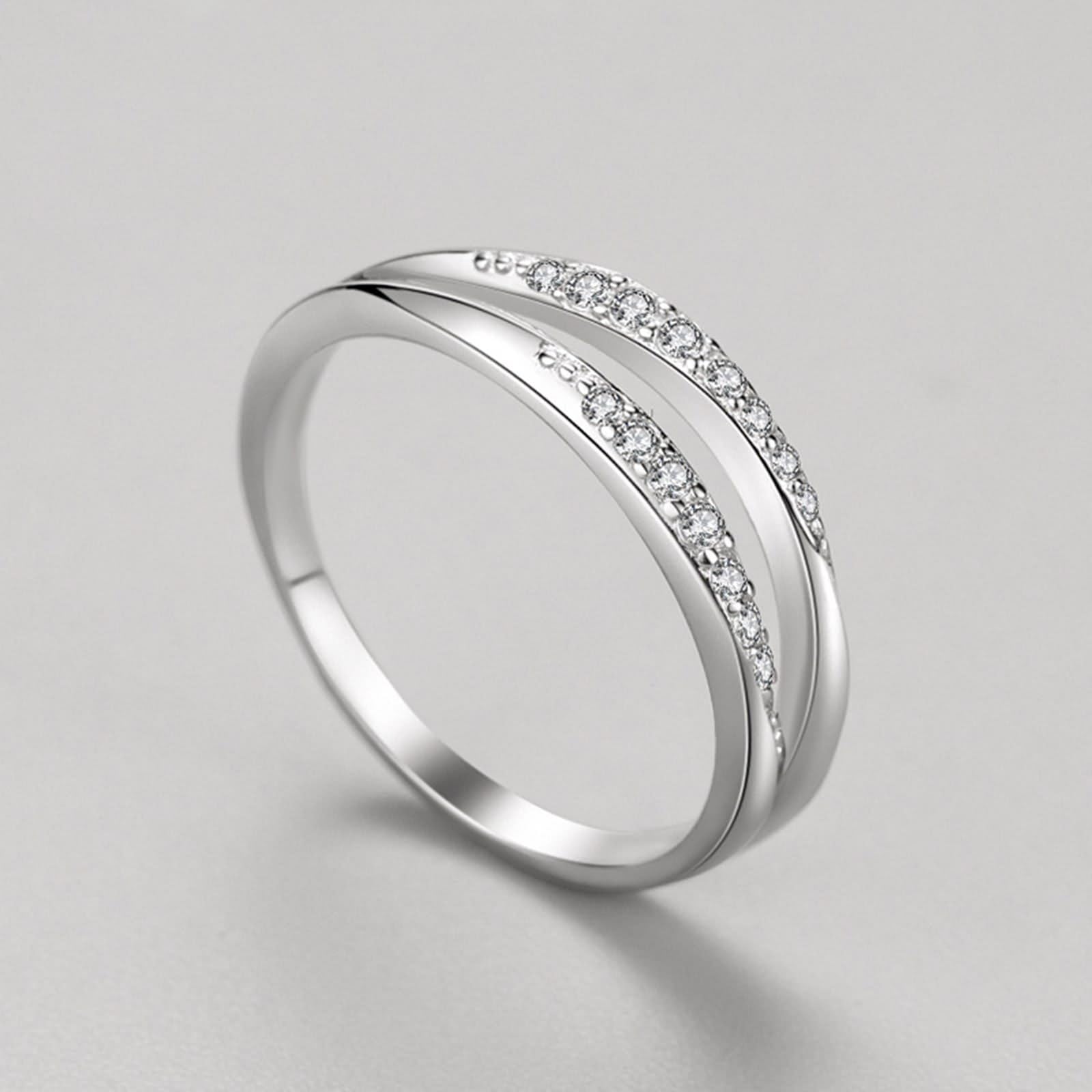 Anillos para mujer dedo medio, anillos mujer delicado diseño de doble capa con moissanite redondo de 18 quilates oro blanco talla 60 (19.1)
