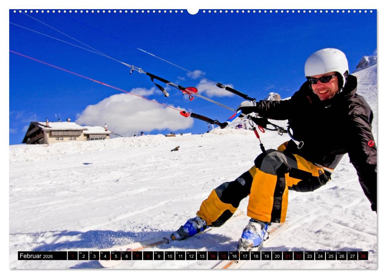 Snowkiting (Wandkalender 2026 DIN A2 quer), CALVENDO Monatskalender: Wintersport mit Windkraft