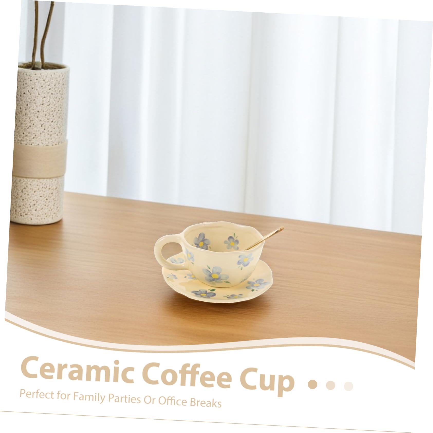 1 Set Tasse à Café en Céramique avec Soucoupe et Cuillère Design Unique Cuisine et Bureau