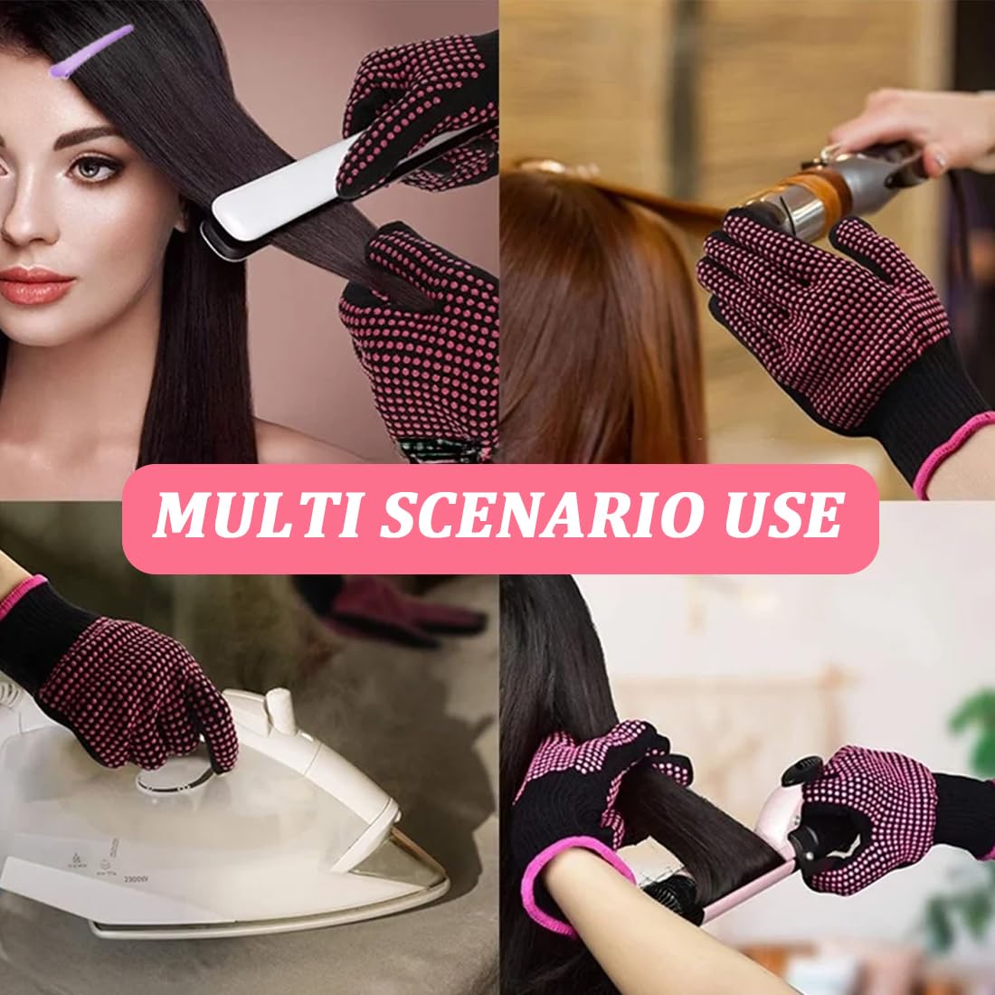 2 Gant Anti Chaleur +2 Barrette Cheveux Femme Gants professionnels résistants à la chaleur,Gants de protection contre la chaleur pour fer à friser pour coiffer les cheveux,fer à lisser
