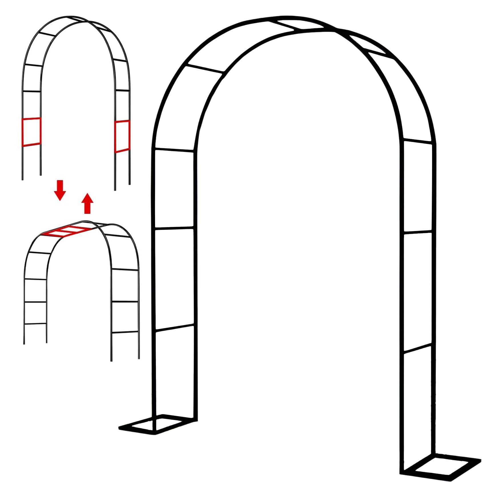 Metal Garden Arch/wedding Arch With Removable Base,Outdoor Garden Trellis, DIY Plant Support Garden Arch, Weatherproof(Color:Black,Size:2m*2.3m*25cm)