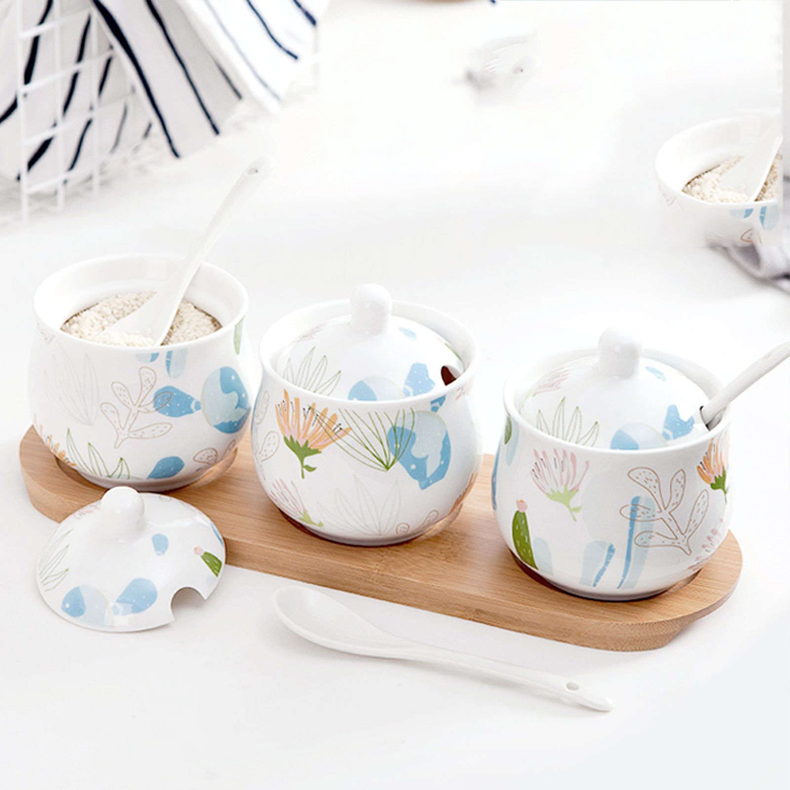 Ceramiczny dzbanek na cukier z porcelany z łyżeczką, mały garnek na sól, słoik do przechowywania, do kawiarni, restauracji-,Sos przyprawowy