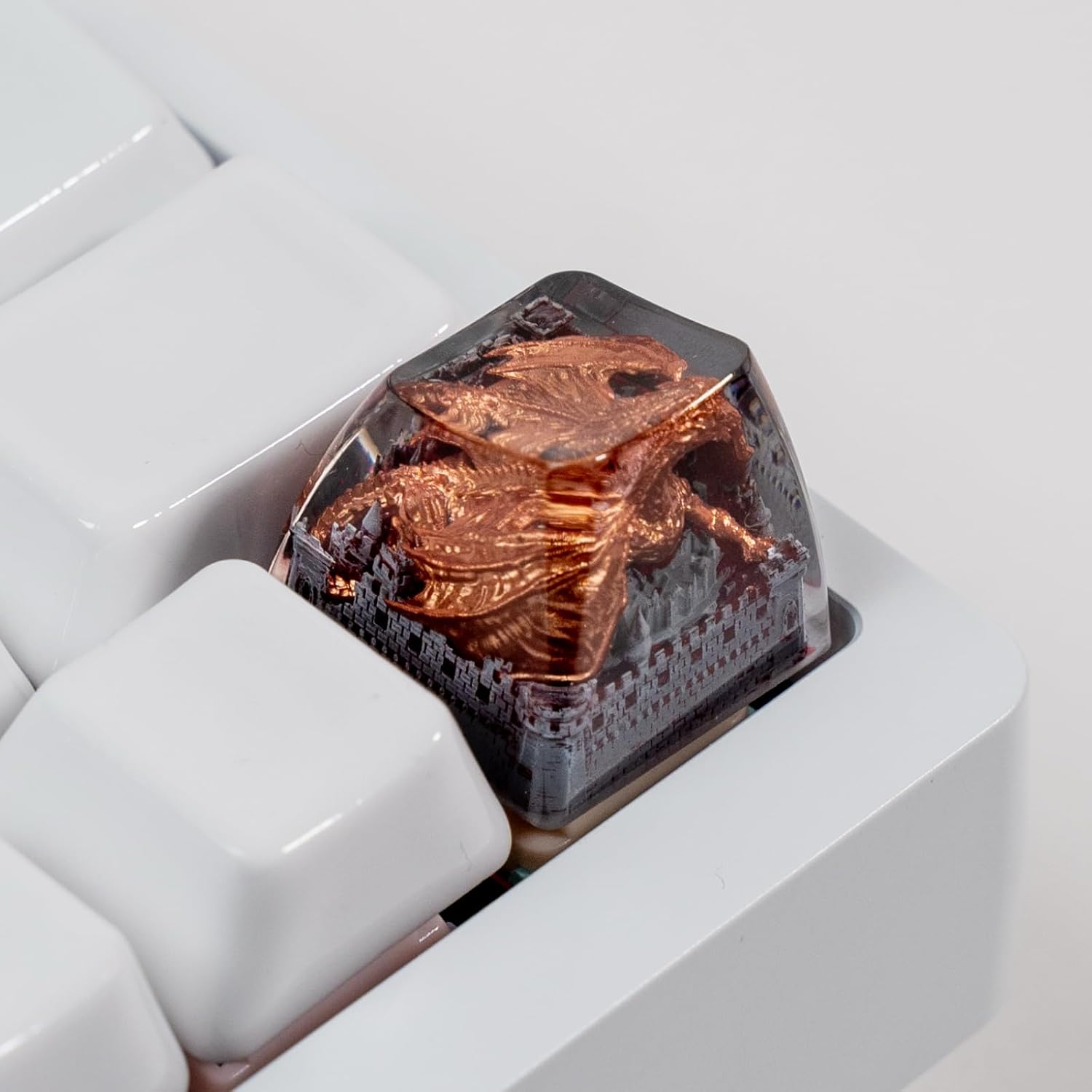 Artisan Dragon Keycap for Mechanical Keyboards, Golden Resin Droplet Design, 1U SA Profile, Handmade Escape Key Replacement, MX Switch Compatible (Golden Dragon)