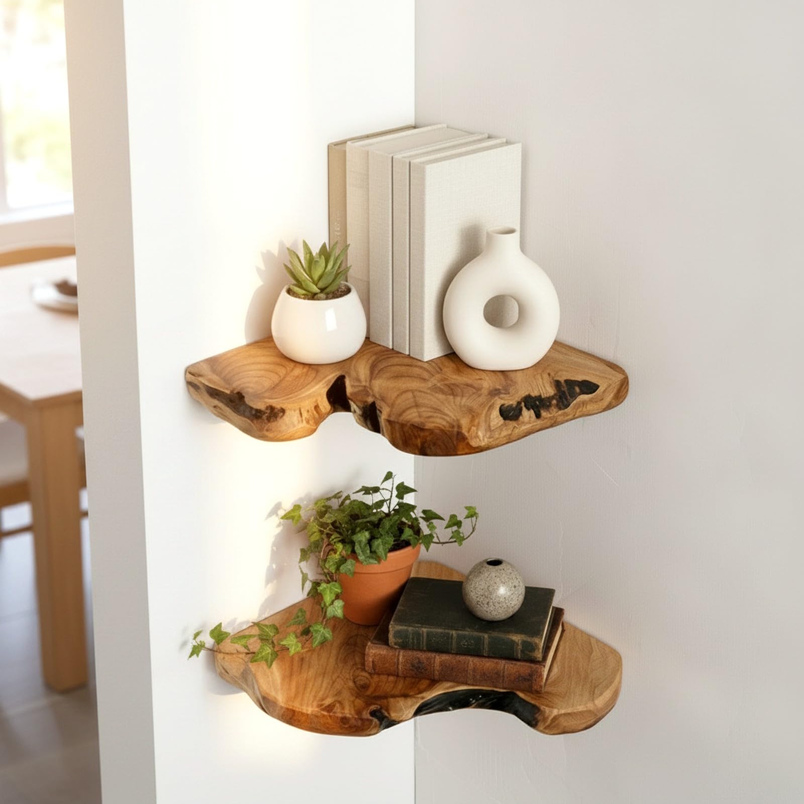 WELLAND Live Edge Cedar Corner Shelves - Floating Wall Decor -5
