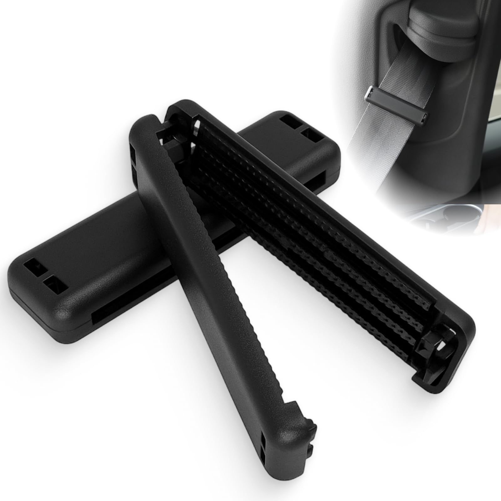 2 Stück Sicherheitsgurtversteller Auto Universal –Komfort Gurtclip für Schulter & Nacken – Verstellbare Gurtstopper gegen Druck & Reibung – Hochwertiger ABS Sicherheitsgurtclip Schwarz für Pkw Lkw SUV