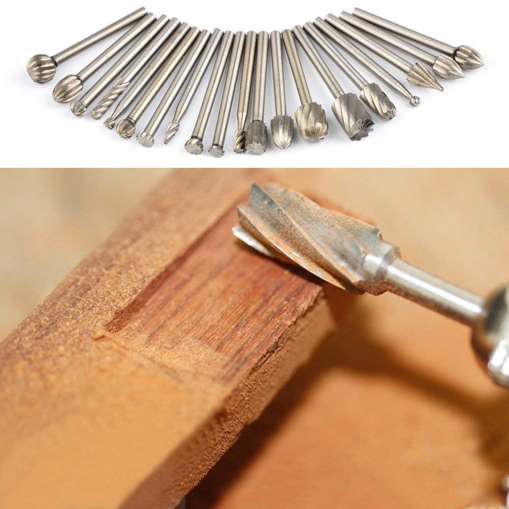 DIY Crafts Rotary Bit Burrs Set HSS Tungsten Carbide Wood Milling Burrs with 1/8''(3mm) Shank (Pack of 20) (Pack Of 1 Set, Design No # 16)-image-44