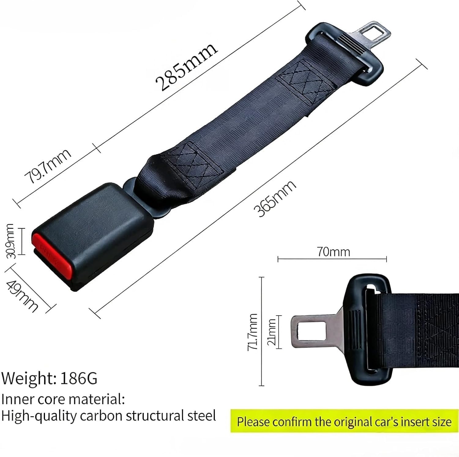 Car Safety Extender Seat Belt Extension Belt Buckle Seatbelt 36 cm, 14 inch Black ABS Material Lock and Padded Protective Cover（2 Pack） — view 4