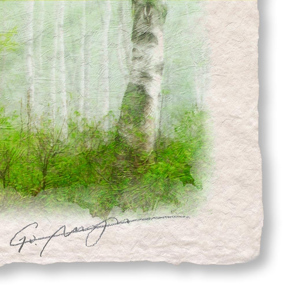 絵画　自然　白樺　花　草木　グリーン　額縁付き　美術品インテリア　森　シラカバ 絵画 自然 白樺 花 草木 グリーン 額縁付き 美術品インテリア 森