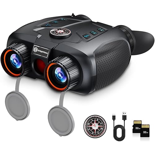 3D VR Night Vision Goggles - Night Vision Binoculars for Adults with Electronic Compass, Rechargeable Binoculars Dual-Lens Diopter Adjustment for Outdoor Enthusiasts and Animal Watchers