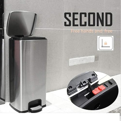Miniatura 5 de TOWINE Basurero de cocina con tapa para oficina, dormitorio, baño, cubo de basura a prueba de huellas dactilares, acero inoxidable cepillado