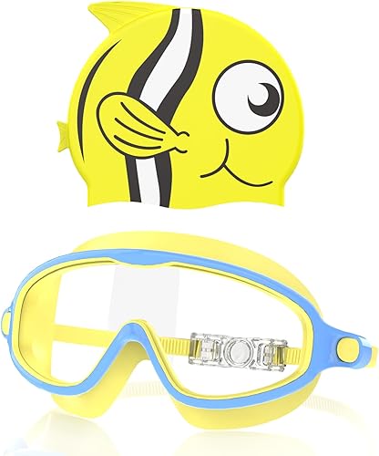 Miniatura 11 de Gafas de natación para niños de 3 a 8 años con gorro de natación, juego de gorras de natación con antivaho y anti-UV para niños y niñas pequeños
