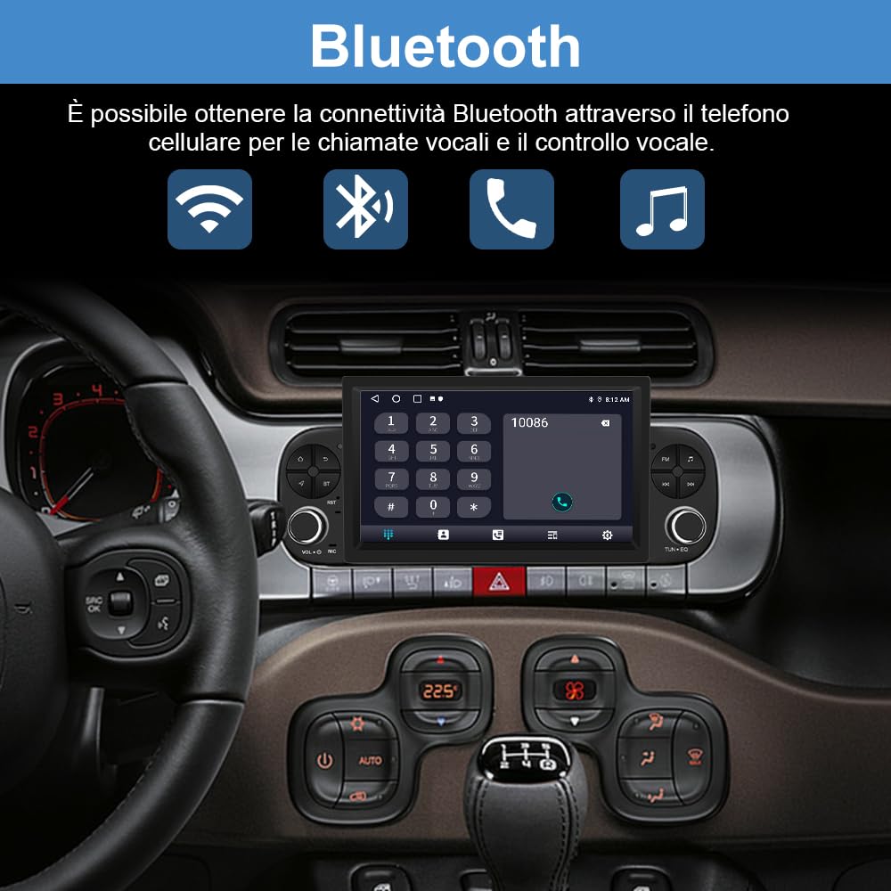 AWESAFE 7 Pollici Autoradio 1 DIN Fiat Panda (2013-2021) Android 13 per Car Radio (2+32GB) con CarPlay Android Auto FM RDS GPS Bluetooth WIFI USB Comandi al volante