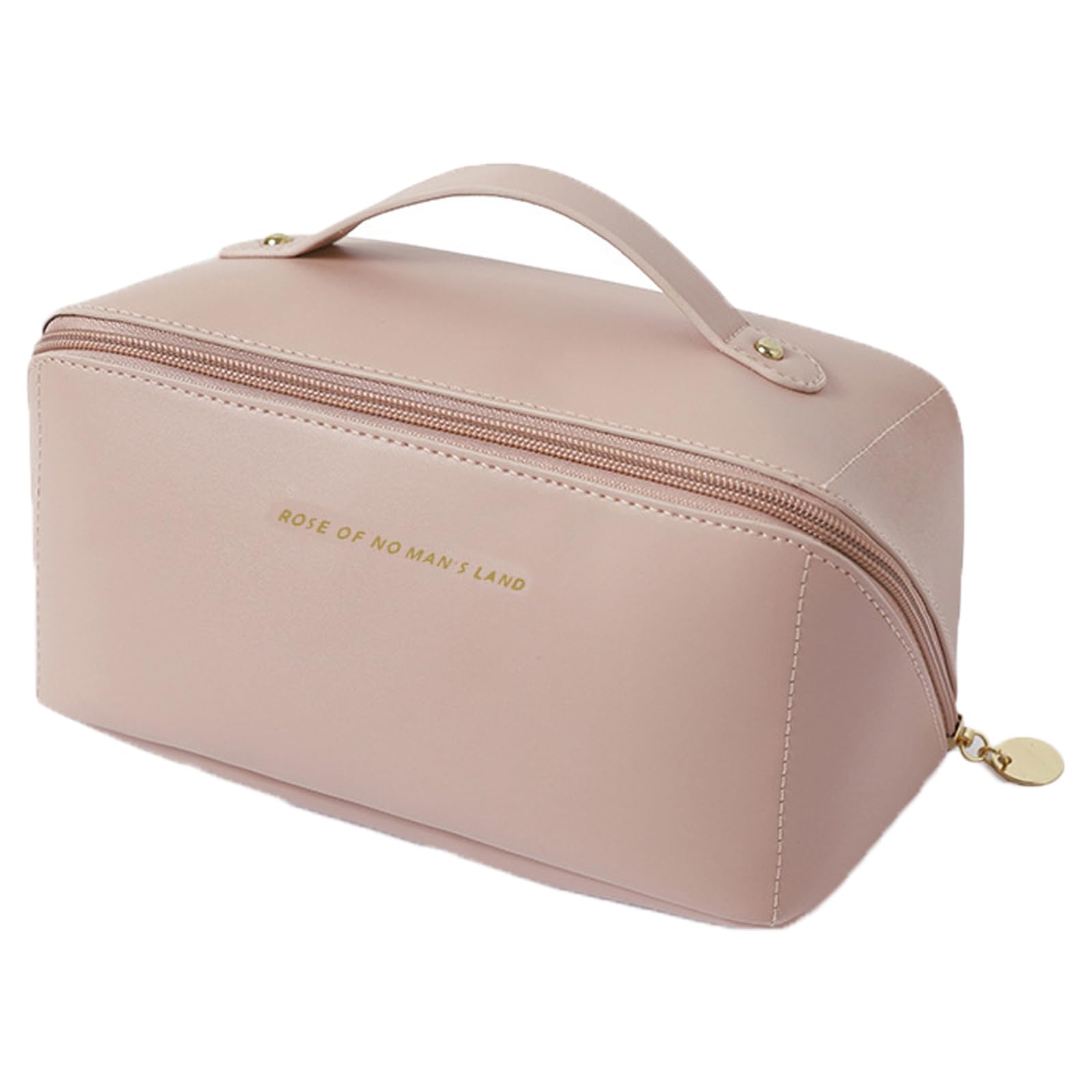 HhBdy Makeup Bag,PU Leather Waterproof Toiletry Bags for Women,Portable Large Capacity Travel Toiletry Bag with Handle and Compartment(Pink)