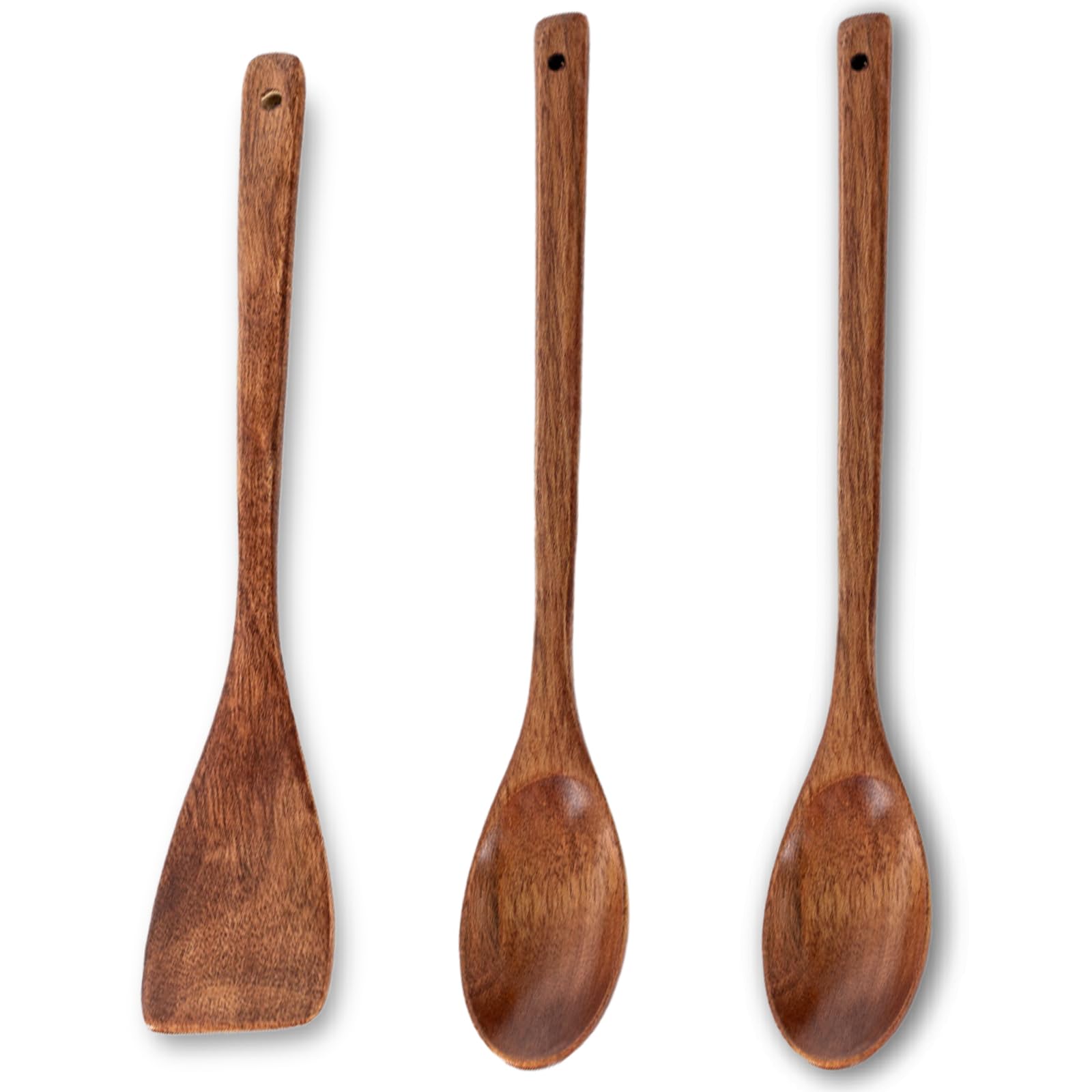 3PCS Kitchen Wooden Utensil Set, Heat Resistant Wooden Spoons for Cooking with Long Handle, Ladle Spoons Cooking Utensils Set for Stirring Mixing and Serving