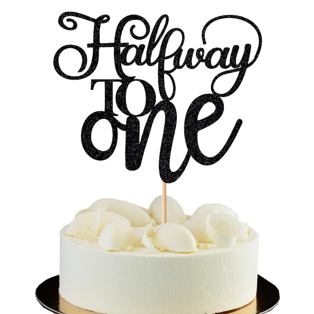Half Way To One Cake Topper,Glitter 6 Months Birthday Decorations,Its my 1/2 Birthday Cake Topper,Baby Boy or Girl 6 Months Birthday Party Decoration