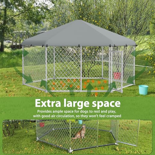 FIVMEN Outdoor Hundezwinger 210x185x150 cm Groß Hundekäfig Hundehütte Hundehaus Verzinkter Stahl mit Sonnenschutz Dach und Abschließbarer Tür Hundezaun Hundeauslauf Draußen