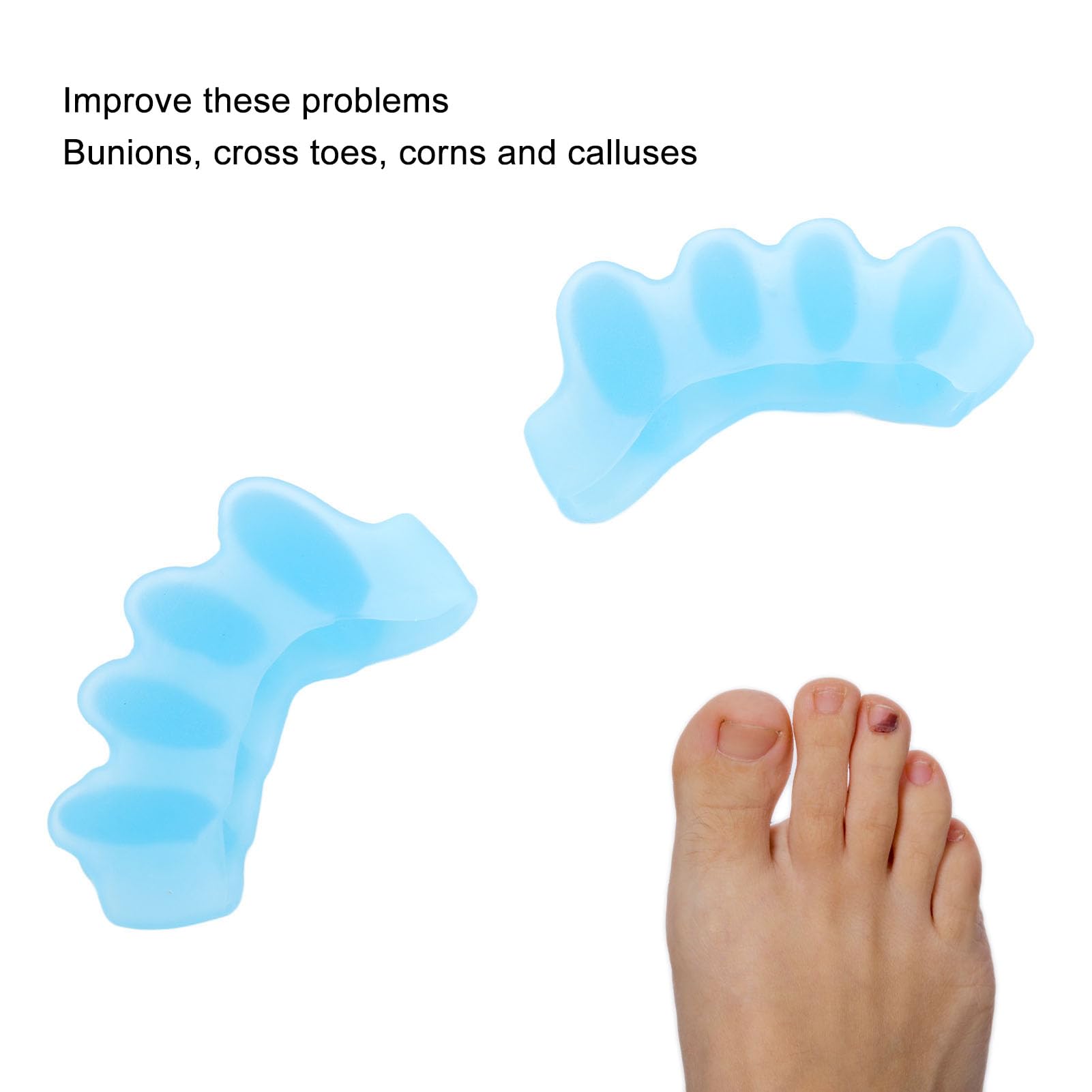 Toe Separator Silicone Bunion Corrector Easy to Clean and Wearresistant Ergonomic Design for Women and Men (Blue)