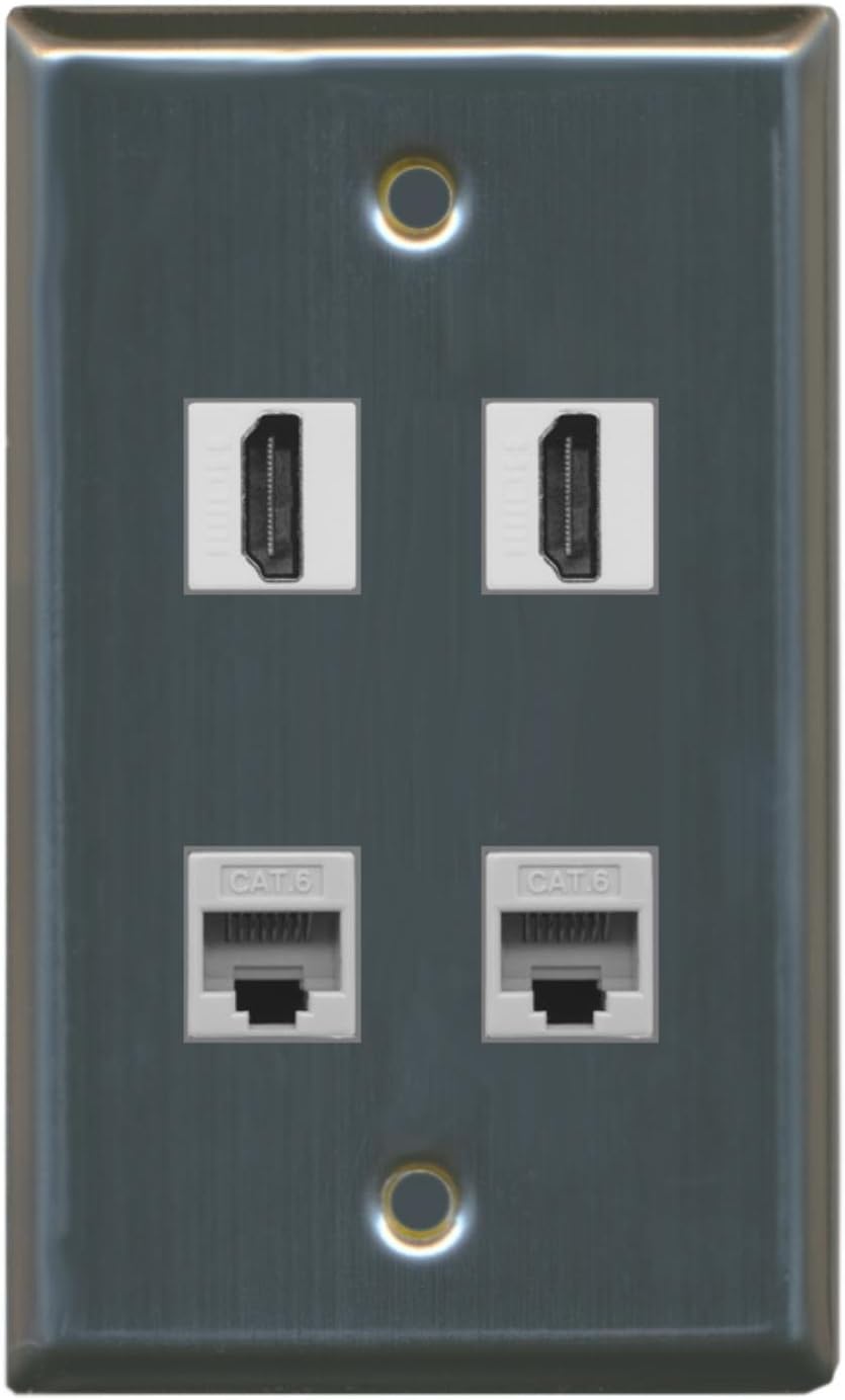 RiteAV - 2 Port HDMI 2 Port Cat6 Ethernet Wall Plate - White